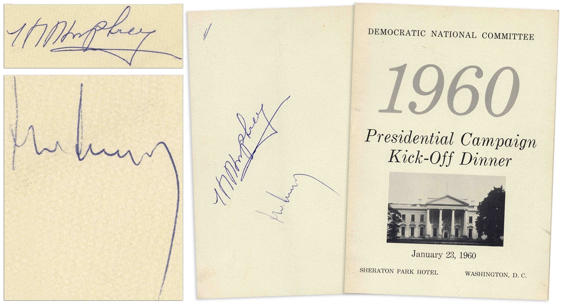 John F. Kennedy and Hubert Humphrey Signed Program for the DNC's ''1960 Presidential Campaign Kick-Off Dinner''